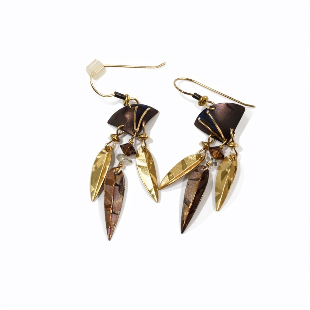 HOLLY YASHI DANGLE DROP EARRINGS FEATHERS HAND SIGNED VINTAGE